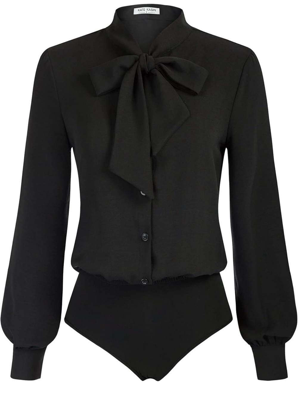 Kate Kasin Black Bow-Tie Long-Sleeve Bodysuit Blouse - BRAND NEE NEVER WORN